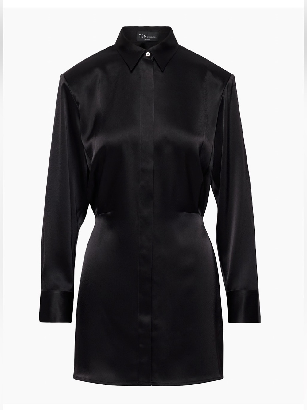 NWT Aritzia Ten by Babaton ‘Sleuth’ Long Sleeve Satin Shirt Dress Shoulder Pad S